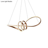 Modern Metal Twist Bar Dining Chandelier With Led Lighting Brown Finish