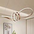 Modern Metal Twist Bar Dining Chandelier With Led Lighting Brown Finish / White
