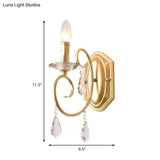 Modern Metal Wall Lamp - Elegant 1-Light Candle Sconce With Clear Crystal Deco In Gold For Corridor
