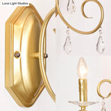 Modern Metal Wall Lamp - Elegant 1-Light Candle Sconce With Clear Crystal Deco In Gold For Corridor