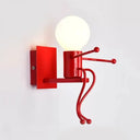 Modern Metal Wall Light In Red: Sitting People-Shaped Night With Single Bulb Red