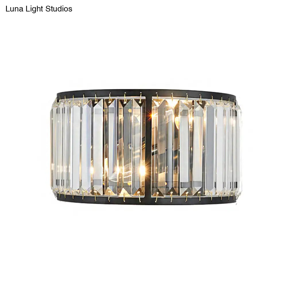 Modern Metal Wall Sconce With Dual Bulbs Crystal Block & Black/Gold Finish