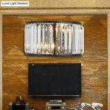 Modern Metal Wall Sconce With Dual Bulbs Crystal Block & Black/Gold Finish