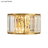 Modern Metal Wall Sconce With Dual Bulbs Crystal Block & Black/Gold Finish