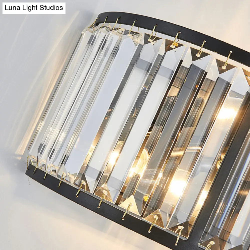 Modern Metal Wall Sconce With Dual Bulbs Crystal Block & Black/Gold Finish
