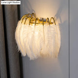 Modern Metal Wall Sconce With Feather Shade - Bedroom Lighting (2 Lights)