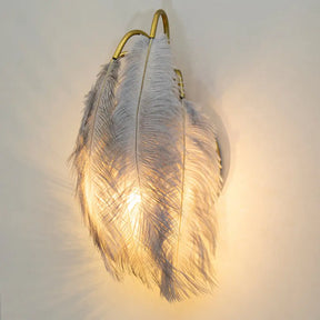 Modern Metal Wall Sconce With Feather Shade - Bedroom Lighting (2 Lights) 220V-240V / Gris Hoja