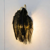 Modern Metal Wall Sconce With Feather Shade - Bedroom Lighting (2 Lights) 220V-240V / Negro Hoja
