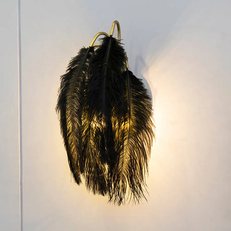 Modern Metal Wall Sconce With Feather Shade - Bedroom Lighting (2 Lights) 220V-240V / Negro Hoja