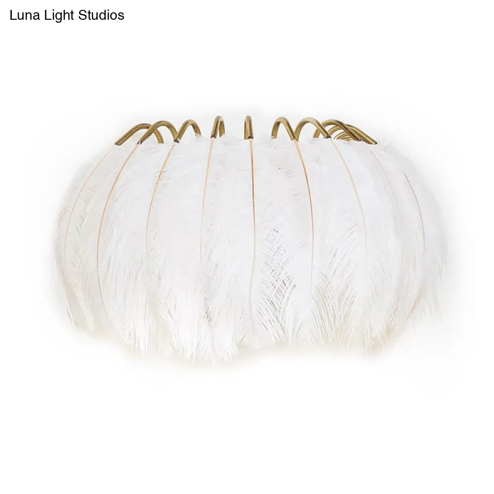 Modern Metal Wall Sconce With Feather Shade - Bedroom Lighting (2 Lights)