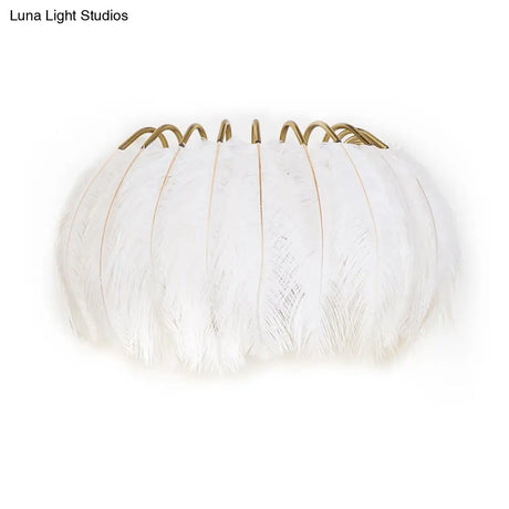 Modern Metal Wall Sconce With Feather Shade - Bedroom Lighting (2 Lights)