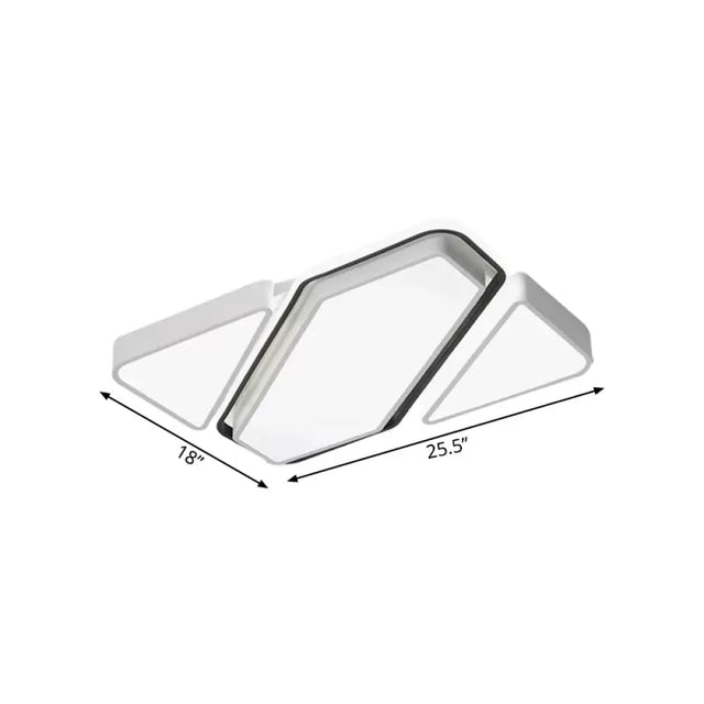 Modern Metal White Led Flush Ceiling Light With Acrylic Diffuser - Spliced Rectangle Design