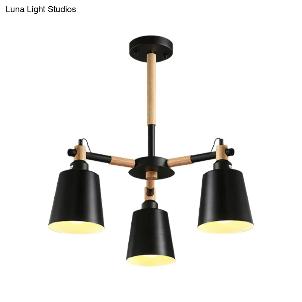 Modern Metal & Wood Trapezoid Shade Chandelier For Childrens Bedroom