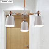 Modern Metal & Wood Trapezoid Shade Chandelier For Childrens Bedroom