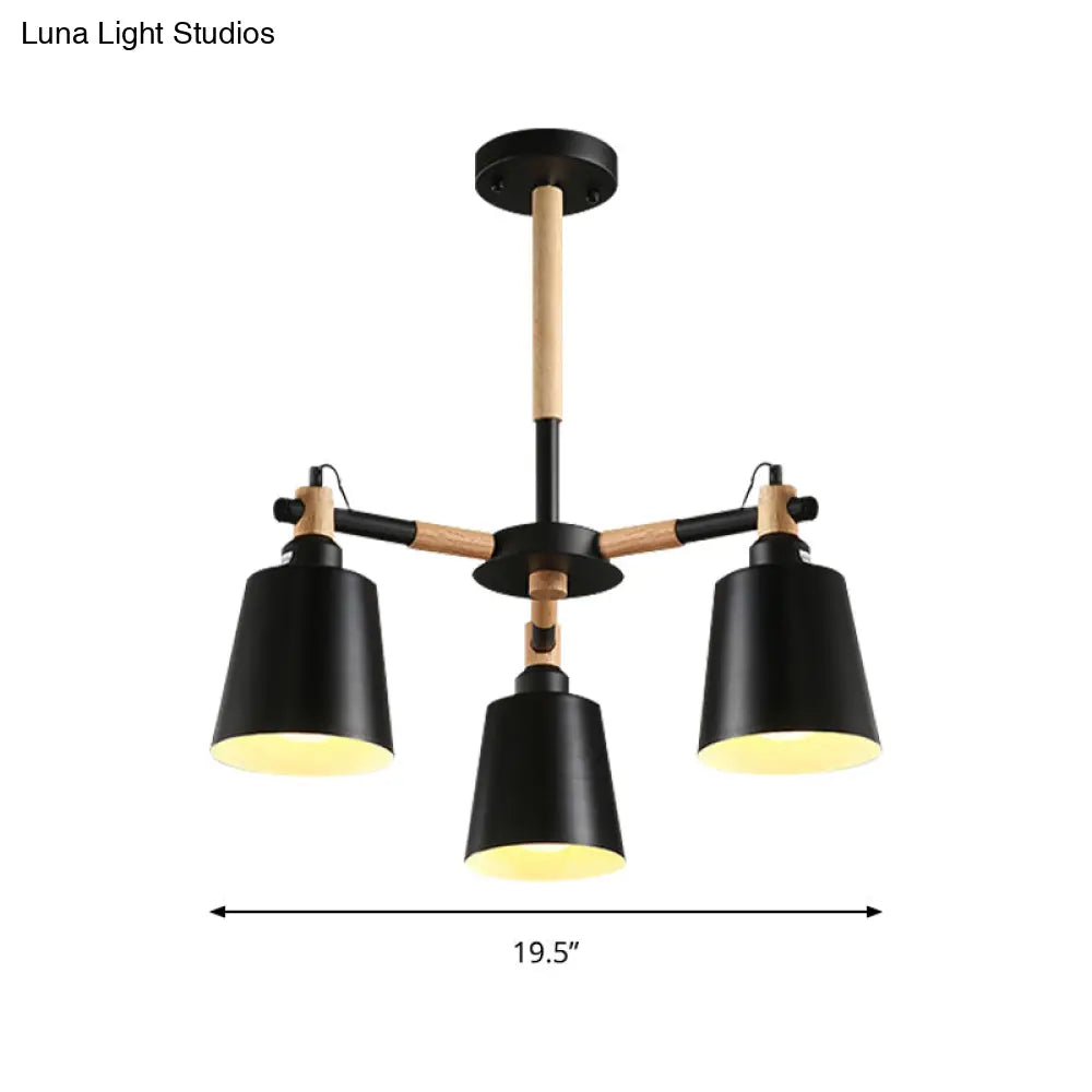 Modern Metal & Wood Trapezoid Shade Chandelier For Childrens Bedroom