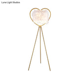 Modern Metallic 1-Head Black/Gold Finish Floor Lamp With Feather Shade & Loving Heart Frame