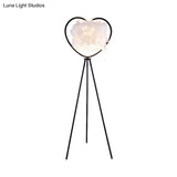 Modern Metallic 1-Head Black/Gold Finish Floor Lamp With Feather Shade & Loving Heart Frame