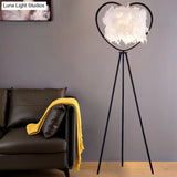 Modern Metallic 1-Head Black/Gold Finish Floor Lamp With Feather Shade & Loving Heart Frame
