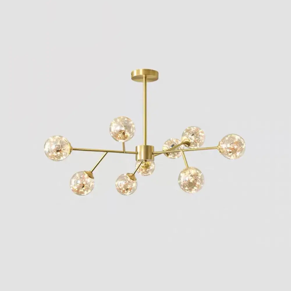 Modern Metallic Branch-Shaped Led Chandelier Pendant Light With Glass Sphere Shade 9 / Amber B
