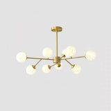 Modern Metallic Branch-Shaped Led Chandelier Pendant Light With Glass Sphere Shade 9 / Cream B