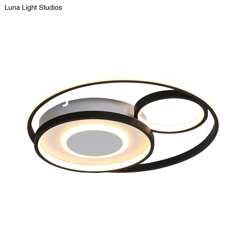 Modern Metallic Circle Flush Mount Lamp - 18’/21.5’ Led Black Ceiling Fixture For Bedroom In