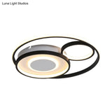 Modern Metallic Circle Flush Mount Lamp - 18’/21.5’ Led Black Ceiling Fixture For Bedroom In