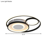 Modern Metallic Circle Flush Mount Lamp - 18’/21.5’ Led Black Ceiling Fixture For Bedroom In