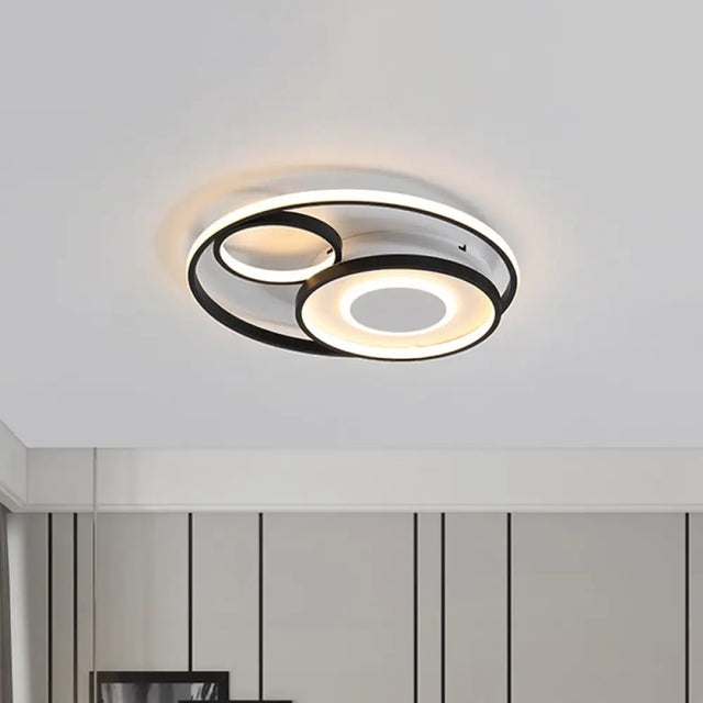 Modern Metallic Circle Flush Mount Lamp - 18/21.5 Led Black Ceiling Fixture For Bedroom In
