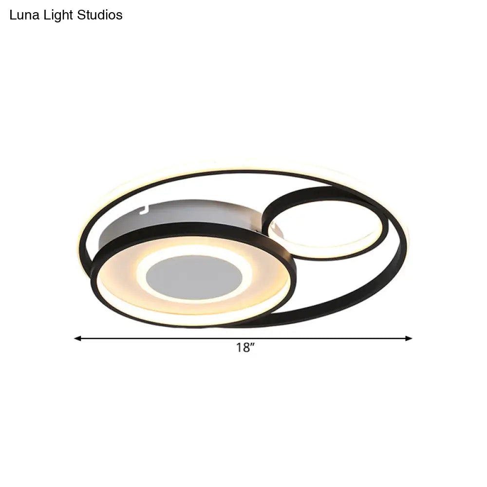 Modern Metallic Circle Flush Mount Lamp - 18’/21.5’ Led Black Ceiling Fixture For Bedroom In