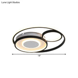 Modern Metallic Circle Flush Mount Lamp - 18’/21.5’ Led Black Ceiling Fixture For Bedroom In