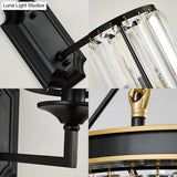 Modern Metallic Cylinder Wall Lamp: 1 Light Sconce With Clear Crystal Prism In Black For Corridor