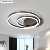 Modern Metallic Dual-Ring Ceiling Light - 16’/19.5’/23.5’ Dia Led Coffee Flush Mount Lamp For
