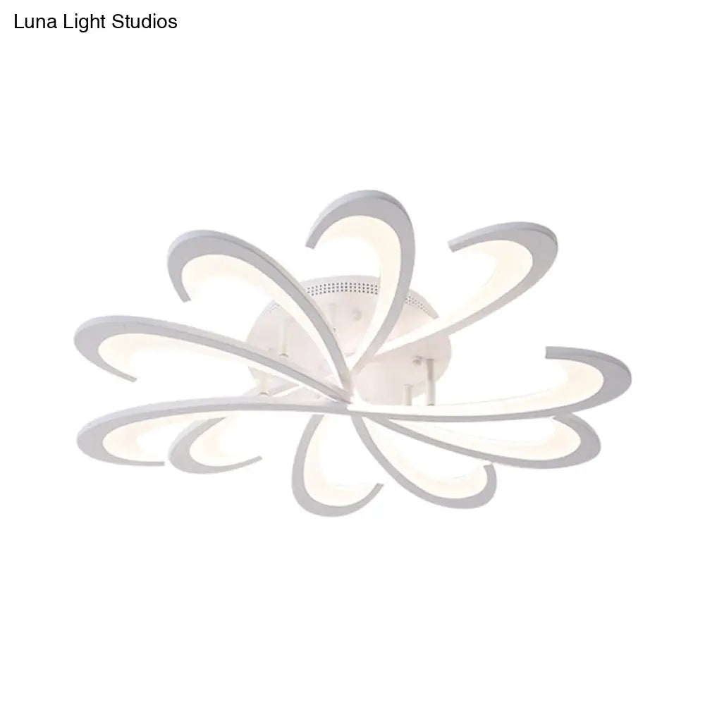 Modern Metallic Floral Flush Mount Led Ceiling Light In Black/White With Warm/White Glow