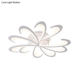 Modern Metallic Floral Flush Mount Led Ceiling Light In Black/White With Warm/White Glow