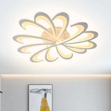 Modern Metallic Floral Flush Mount Led Ceiling Light In Black/White With Warm/White Glow