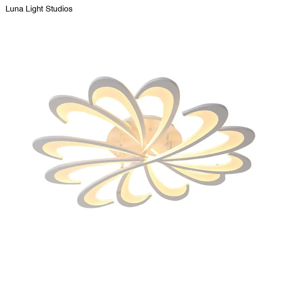 Modern Metallic Floral Flush Mount Led Ceiling Light In Black/White With Warm/White Glow