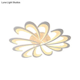 Modern Metallic Floral Flush Mount Led Ceiling Light In Black/White With Warm/White Glow