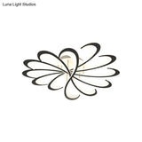Modern Metallic Floral Flush Mount Led Ceiling Light In Black/White With Warm/White Glow