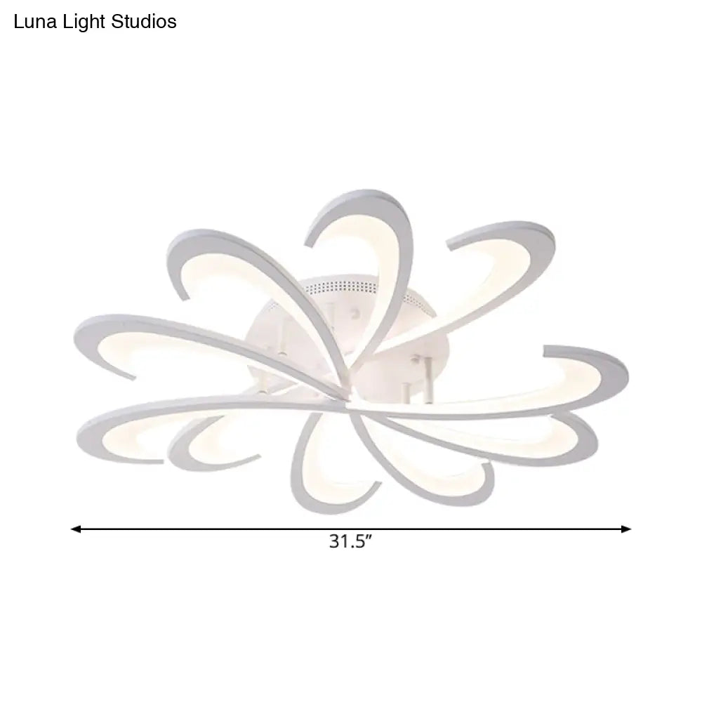Modern Metallic Floral Flush Mount Led Ceiling Light In Black/White With Warm/White Glow