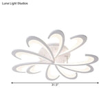 Modern Metallic Floral Flush Mount Led Ceiling Light In Black/White With Warm/White Glow