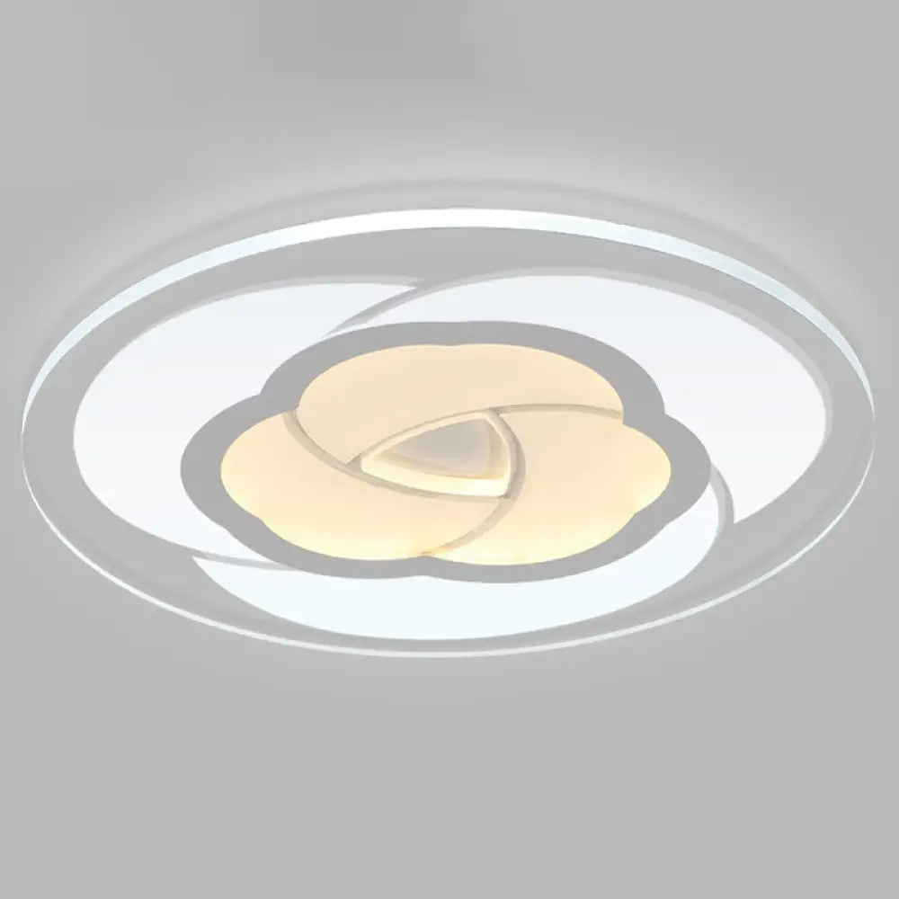 Modern Metallic Led Flush Ceiling Light Fixture With Clear Floral Design - Ideal For Living Room
