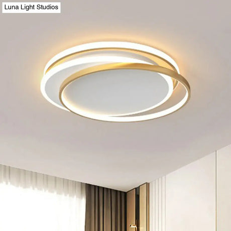 Modern Metallic Led Flush Ceiling Light For Bedroom With Ring Design Gold / Warm A