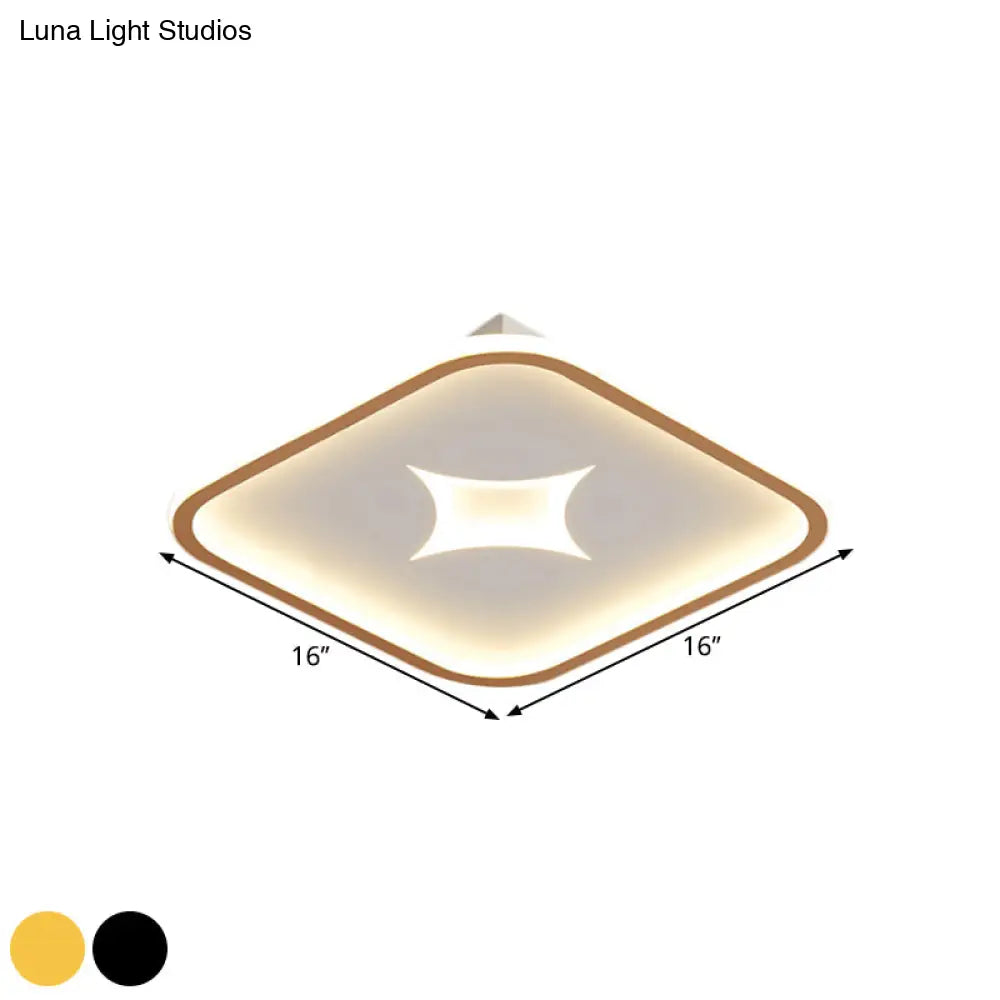 Modern Metallic Led Flush Ceiling Light In Black/Gold - Round/Rectangle White Available 3 Sizes