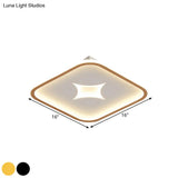 Modern Metallic Led Flush Ceiling Light In Black/Gold - Round/Rectangle White Available 3 Sizes