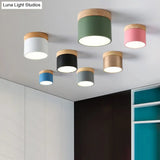 Modern Metallic Led Flush Mount: Cylinder Bedroom Lighting Simplified