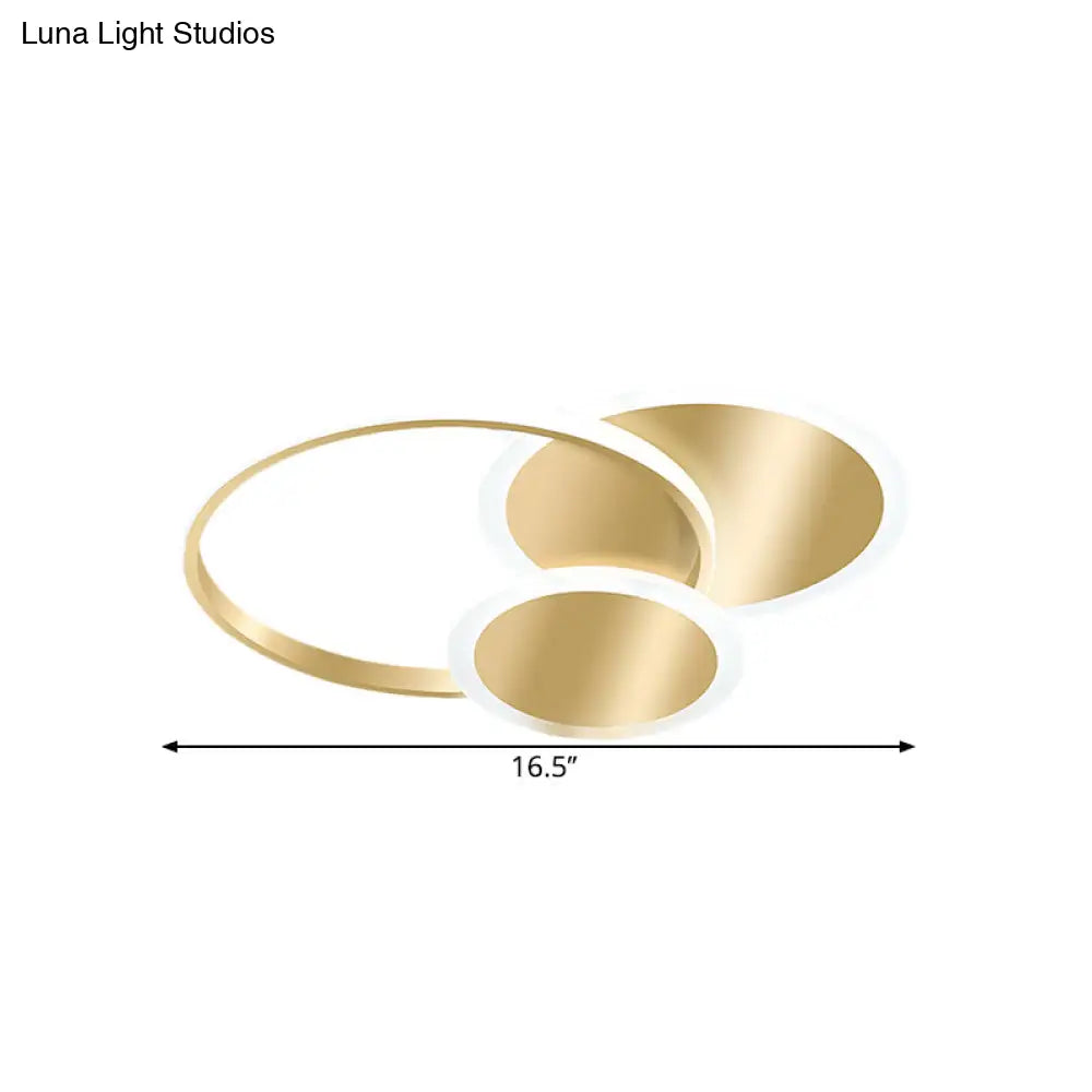 Modern Metallic Led Flush Mount Lamp In Gold - Available Warm Or White Light