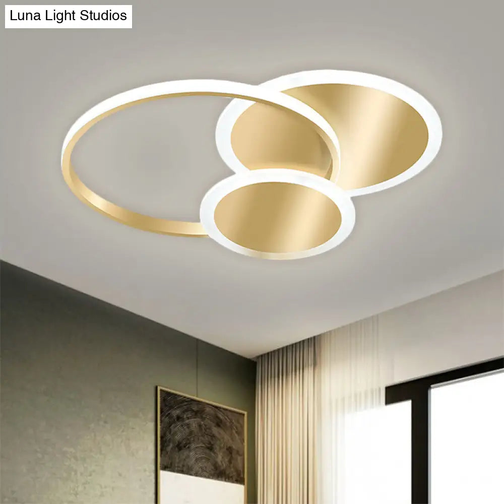 Modern Metallic Led Flush Mount Lamp In Gold - Available Warm Or White Light
