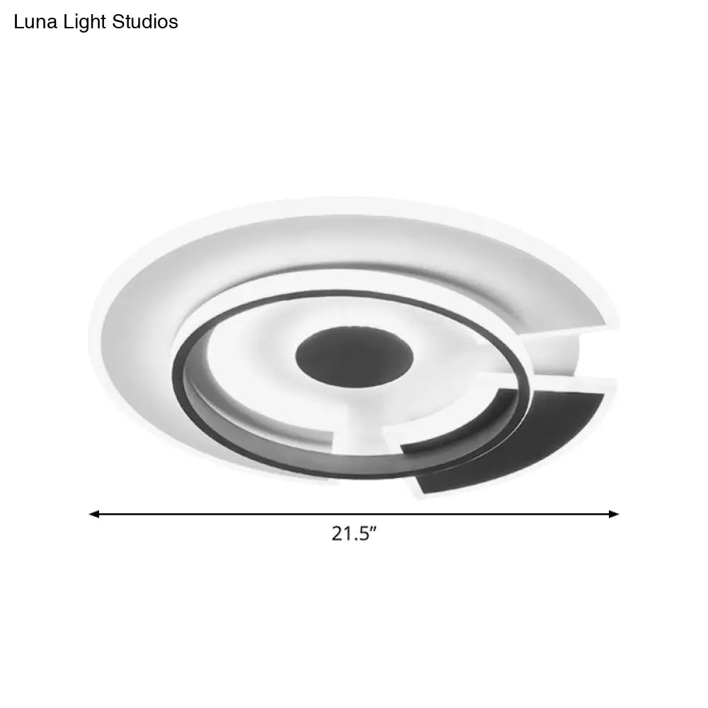 Modern Metallic Led Minimalism Ceiling Light Fixture - Circular Flush Mount In Black/White