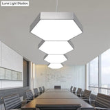 Modern Metallic Led Pendant Light With Honeycomb Design Black/White Acrylic Diffuser -