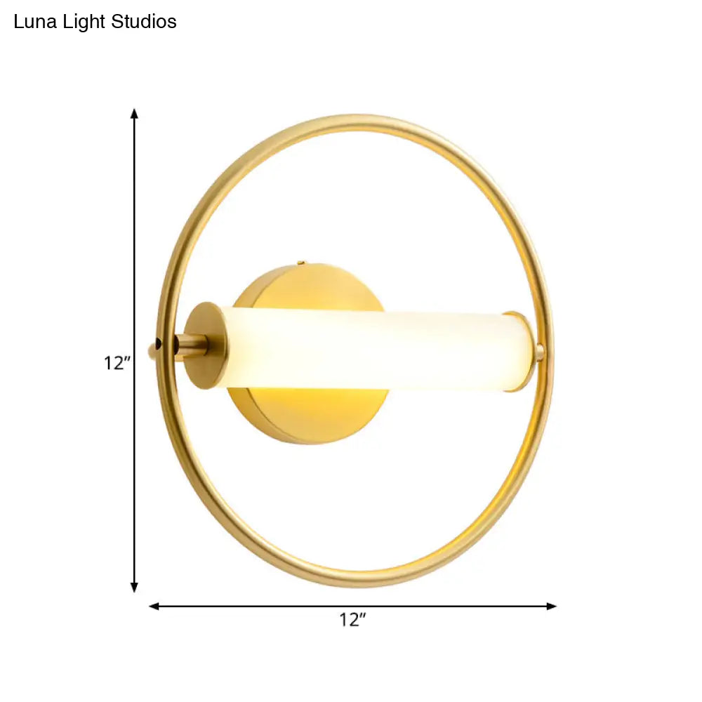 Modern Metallic Led Wall Sconce Lamp With Opal Glass Shade - Ring Bedside Fixture In Brass